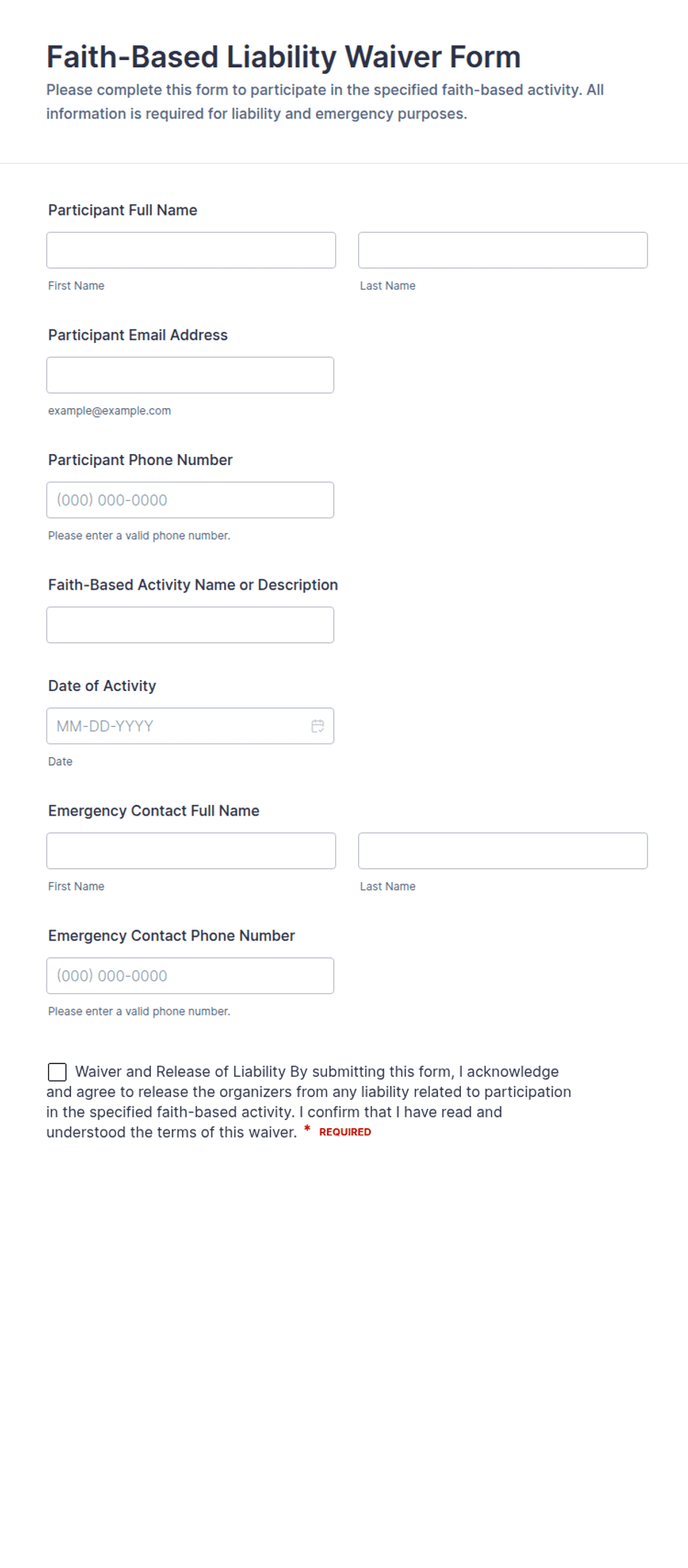 Faith-Based Liability Waiver Form Template | Jotform