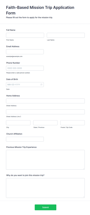 Faith Based Mission Trip Application Form Template