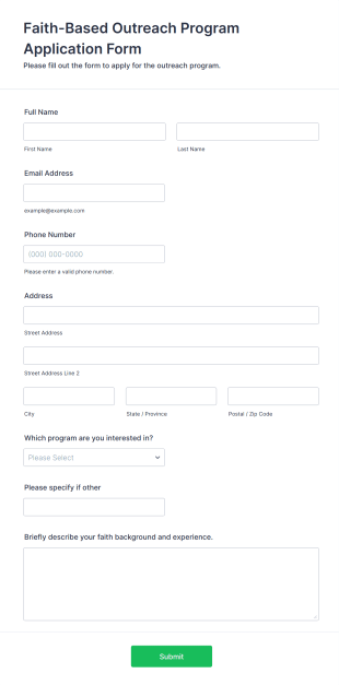 Faith Based Outreach Program Application Form Form Template