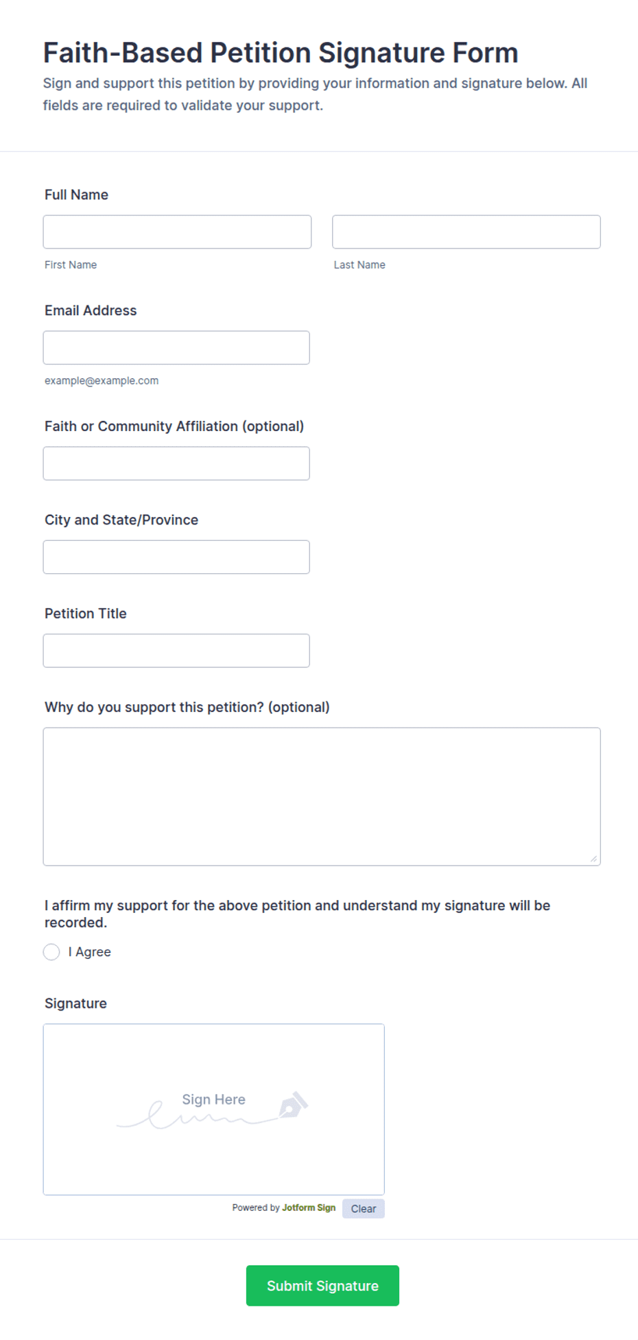 Faith-Based Petition Signature Form Template | Jotform