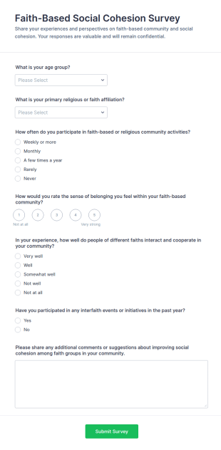 Faith Based Social Cohesion Survey Form Template