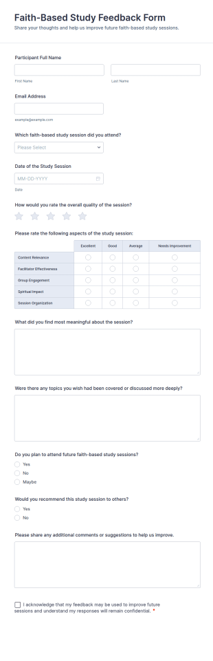 Faith Based Study Feedback Form Template