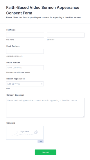 Faith Based Video Sermon Appearance Consent Form Template