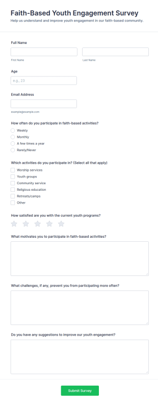 Faith Based Youth Engagement Survey Form Template