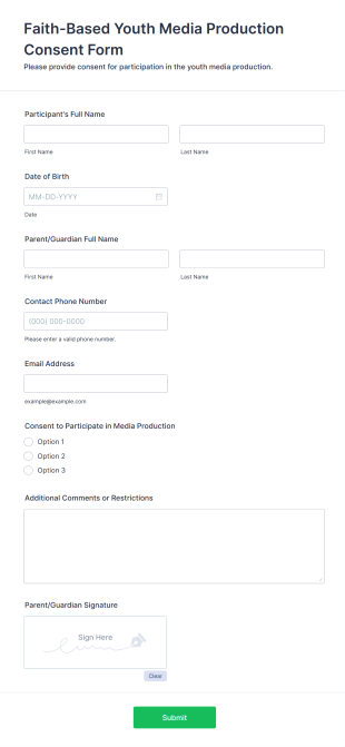 Faith Based Youth Media Production Consent Form Template