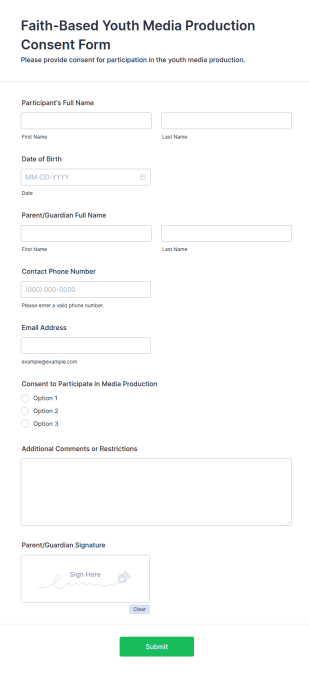 Faith Based Youth Media Production Consent Form Template