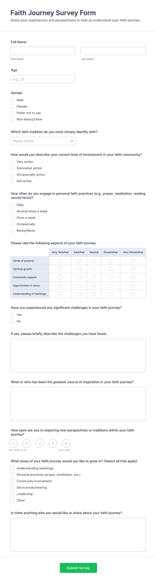 Faith Journey Survey Form Template