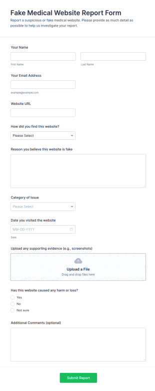 Fake Medical Website Report Form Template