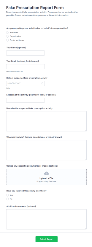 Fake Prescription Report Form Template