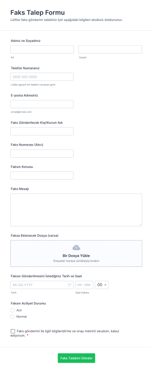 Faks Talep Form Template