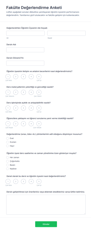 Fakülte Değerlendirme Anketi Form Şablonu