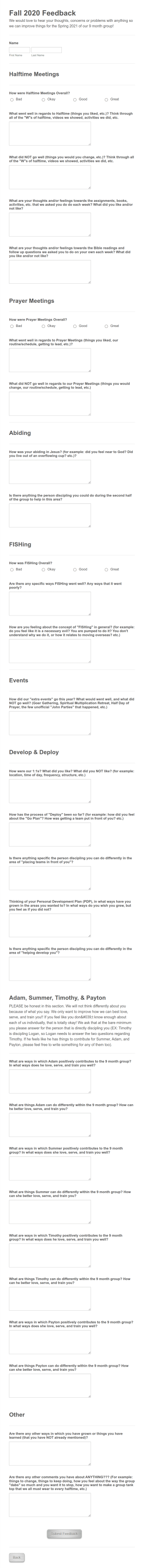 Semester Feedback Form Template