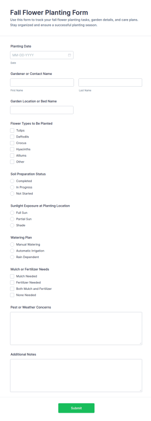 Fall Flower Planting Checklist Form Template