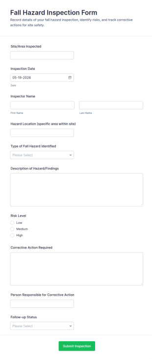 Fall Hazard Inspection Form Template