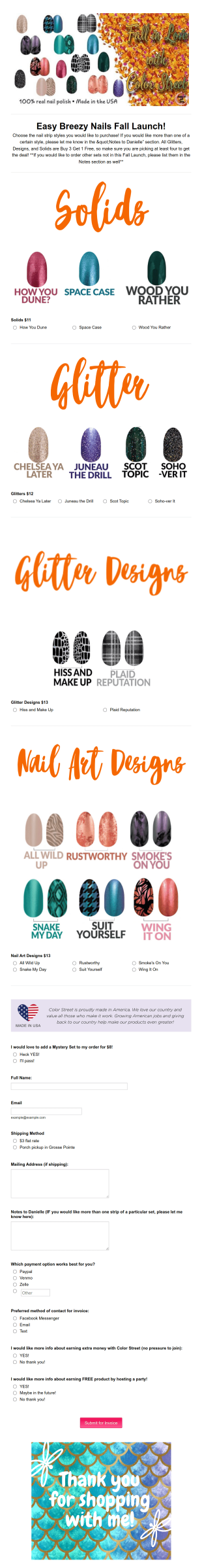 Fall Launch Nails Order Form Template