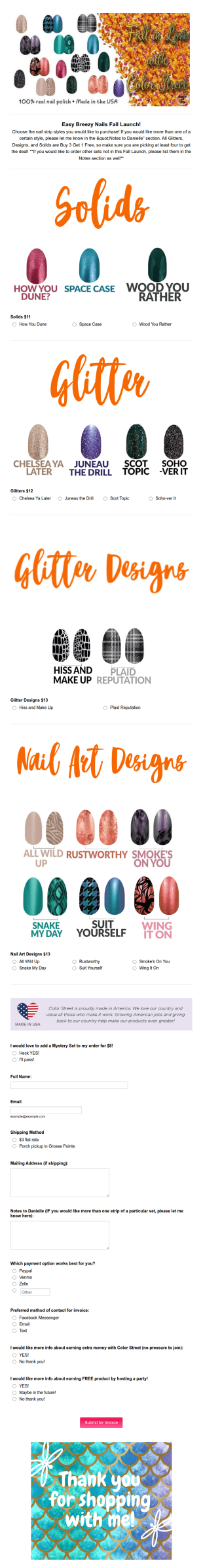 Fall Launch Nails Order Form Template