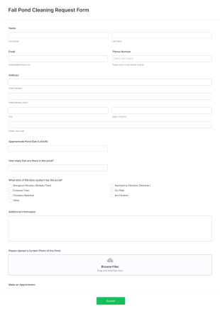 Fall Pond Cleaning Request Form Template