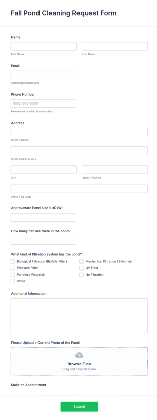 Fall Pond Cleaning Request Form Template