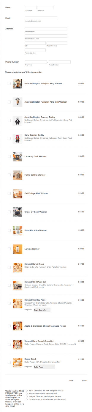 Harvest Collection Preorder By ScentWithLuv Form Template