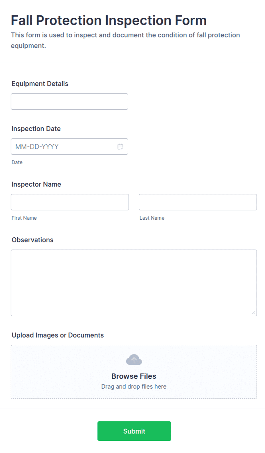 Westfall Rope Inspection Form Fall Protection Inspection Form Template | Jotform