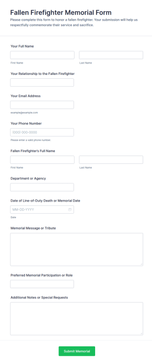 Fallen Firefighter Memorial Form Template