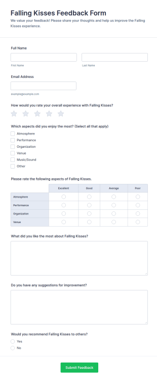Falling Kisses Feedback Form Template