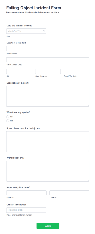 Falling Object Incident Form Template