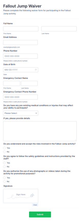 Fallout Jump Waiver Form Template