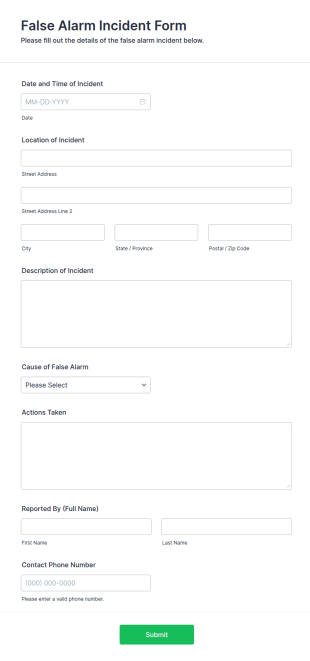 False Alarm Incident Form Template