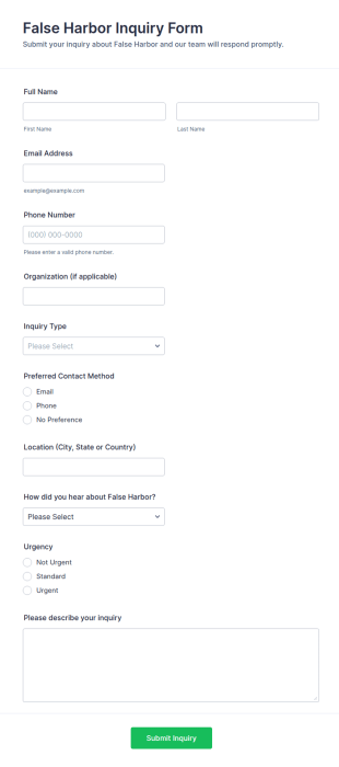 False Harbor Inquiry Form Template