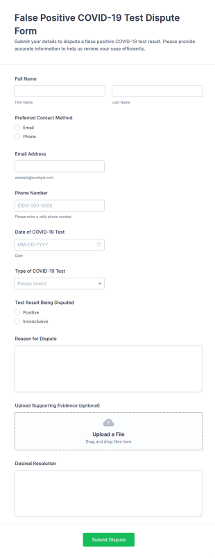 False Positive COVID 19 Test Dispute Form Template