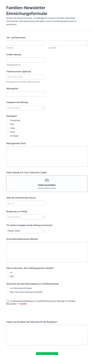 Familien Newsletter Einreichungsformular