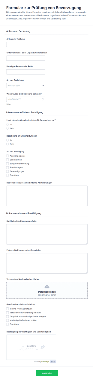 Familienangehörigen Erklärung Form