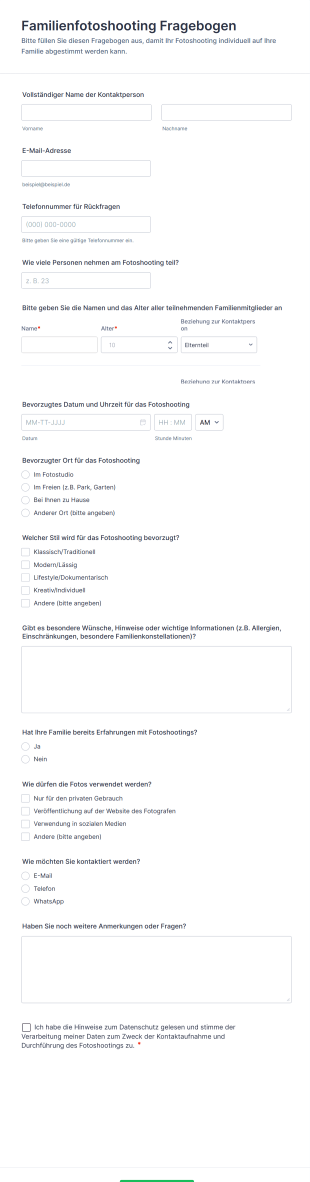 Familienfotoshooting Fragebogen