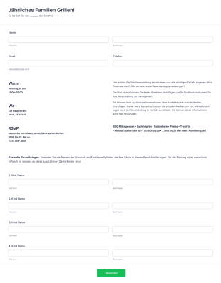 Familienveranstaltung Anmeldeformular Form Template
