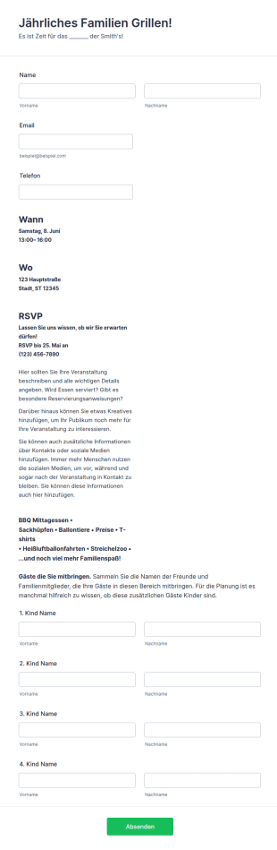 Familienveranstaltung Anmeldeformular