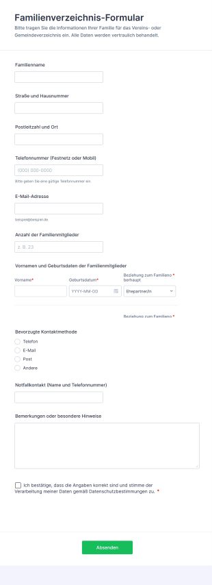 Familienverzeichnis Formular