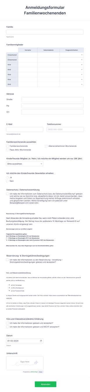 Anmeldungsformular Familienwochenenden Form Template