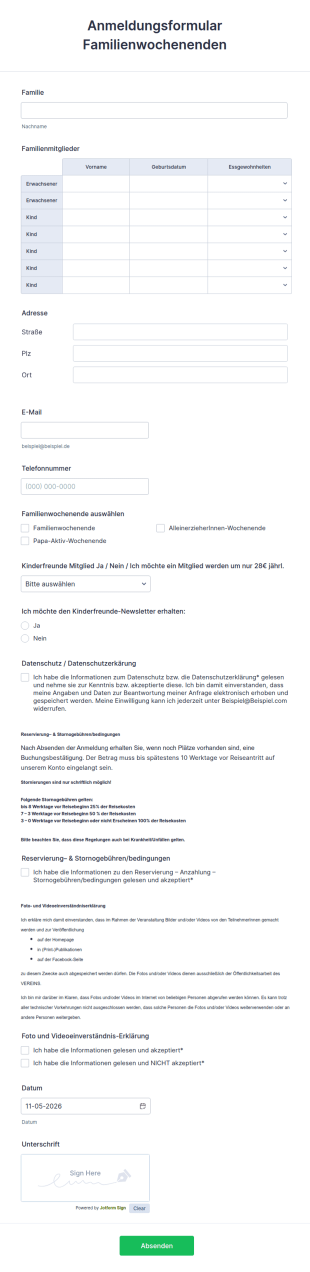 Anmeldungsformular Familienwochenenden