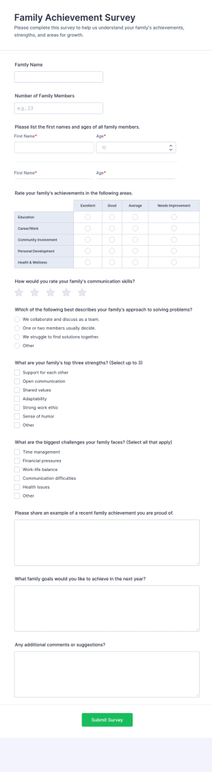Family Achievement Survey Form Template