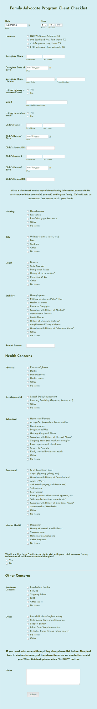 Alliance For Children Family Advocate Program Client Checklist (English) Form Template
