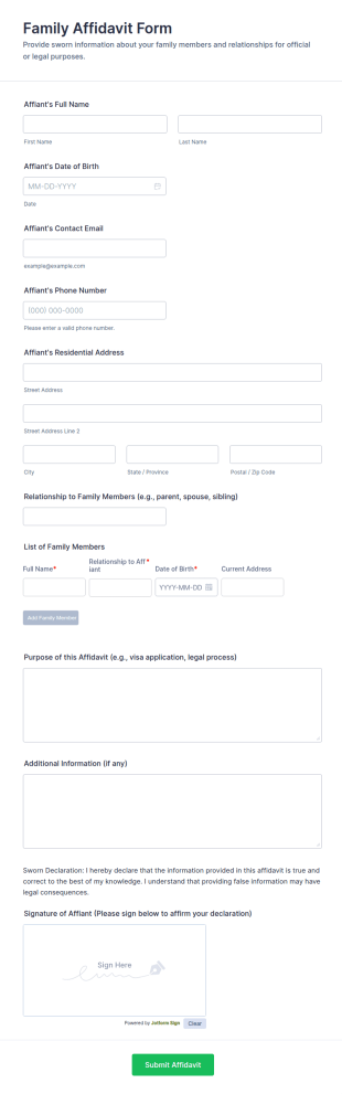 Family Affidavit Form Template