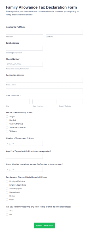 Family Allowance Tax Declaration Form Template