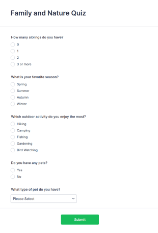 Family And Nature Quiz Form Template