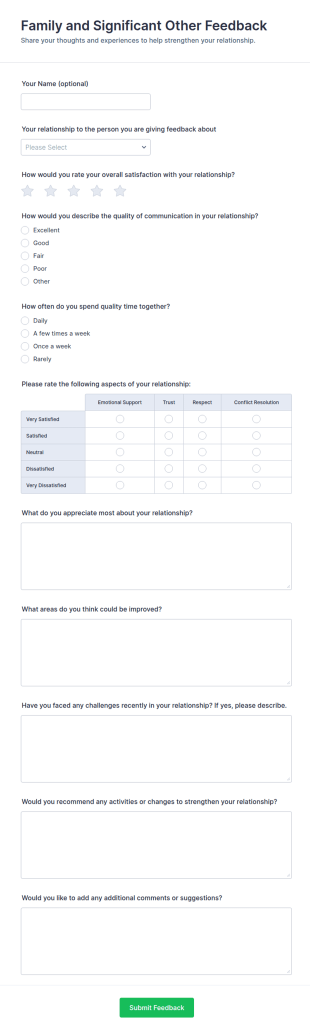 Family And Significant Other Feedback Form Template