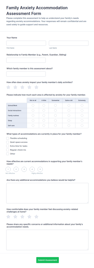 Family Anxiety Accommodation Assessment Form Template