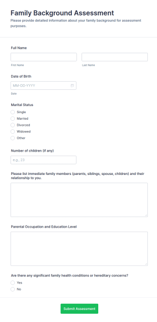 Family Background Assessment Form Template