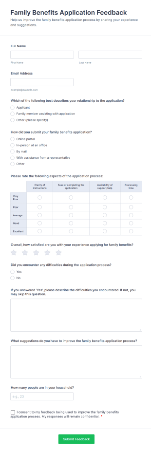 Family Benefits Application Feedback Form Template