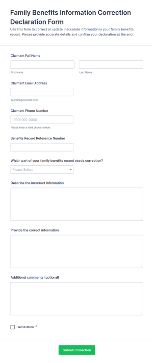 Family Benefits Information Correction Declaration Form Template