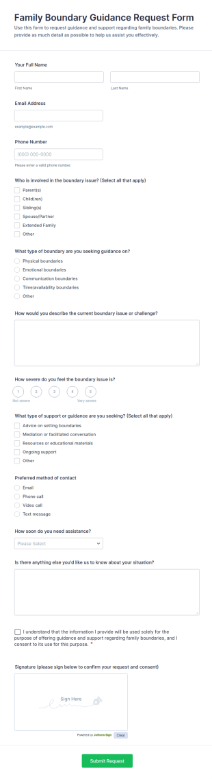 Family Boundary Guidance Request Form Template